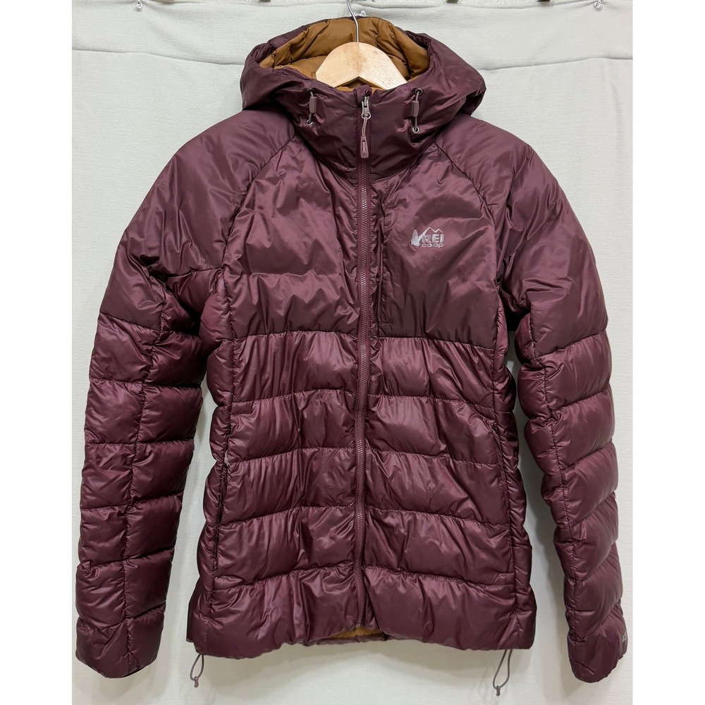 REI Women's Puffer Jacket Plum Purple Pertex Quantum Hooded Outdoor Gorpcore S